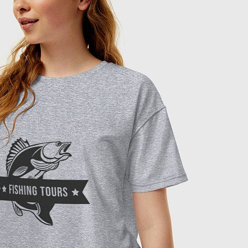 Женская футболка оверсайз Fishing tours / Меланж – фото 3