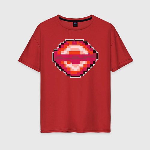 Женская футболка оверсайз Пиксельные губы / Красный – фото 1