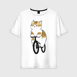 Футболка оверсайз женская Котик на велосипеде, цвет: белый