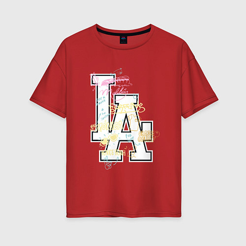 Женская футболка оверсайз LA Sticker / Красный – фото 1