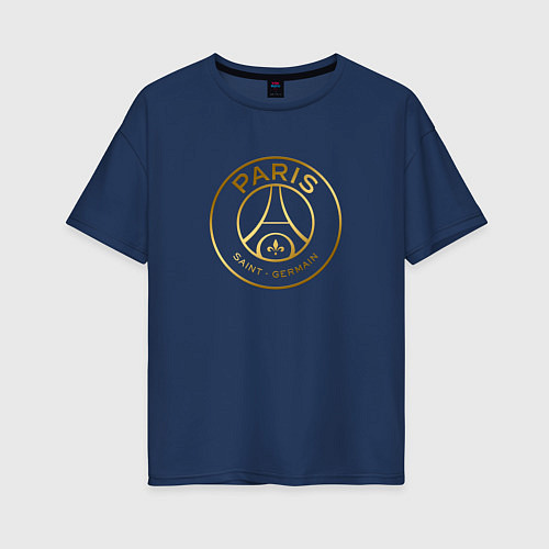 Женская футболка оверсайз PSG GOLD LOGO ПСЖ ЗОЛОТО / Тёмно-синий – фото 1