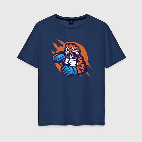 Женская футболка оверсайз Boxing Tiger / Тёмно-синий – фото 1