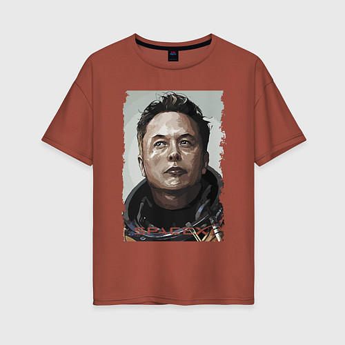 Женская футболка оверсайз Space X и его создатель / Кирпичный – фото 1