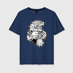 Футболка оверсайз женская Белый Тигр, цвет: тёмно-синий