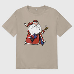Футболка оверсайз женская Дед Мороз гитарист, цвет: миндальный