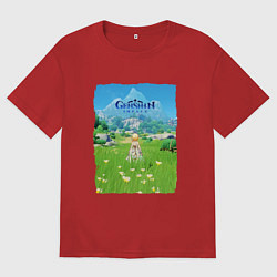 Футболка оверсайз женская Genshin Impact Геншин Импакт Poster, цвет: красный