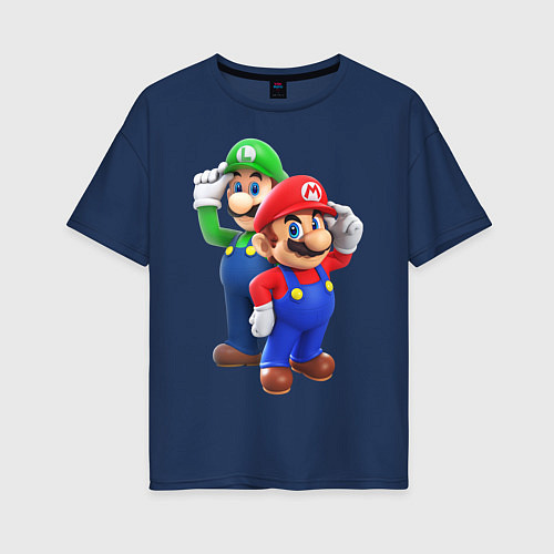 Женская футболка оверсайз Mario Bros / Тёмно-синий – фото 1