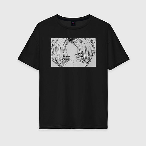 Женская футболка оверсайз Аниме персонаж Суровый взгляд / Черный – фото 1