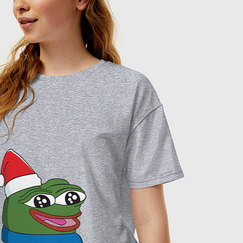 Женская футболка оверсайз Pepe, pepe happy, Пепе хеппи, pepe happy new year / Меланж – фото 3