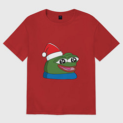 Футболка оверсайз женская Pepe, pepe happy, Пепе хеппи, pepe happy new year, цвет: красный