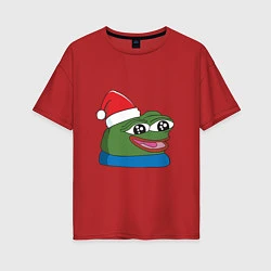 Женская футболка оверсайз Pepe, pepe happy, Пепе хеппи, pepe happy new year