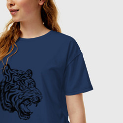 Футболка оверсайз женская Голова тигра тату, цвет: тёмно-синий — фото 2