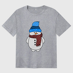Футболка оверсайз женская Снеговик в шапочке, цвет: меланж
