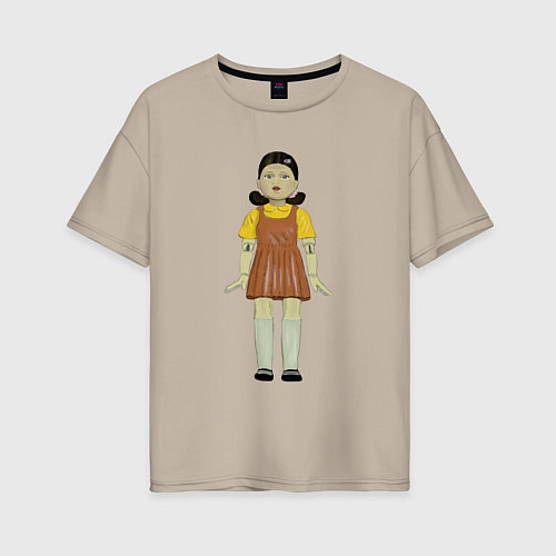 Женская футболка оверсайз Игра в кальмара: Кукла / Миндальный – фото 1