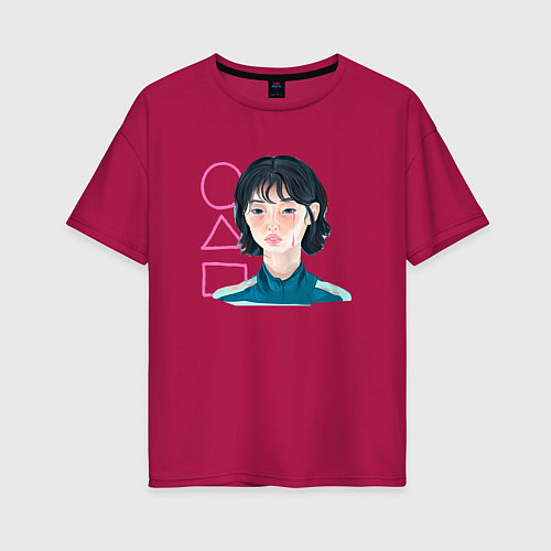 Женская футболка оверсайз Игра в кальмара - девушка / Маджента – фото 1