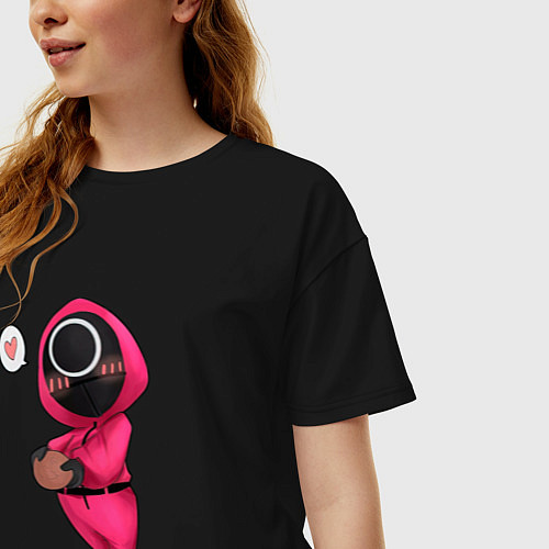 Женская футболка оверсайз Игра в кальмара - милая девушка / Черный – фото 3