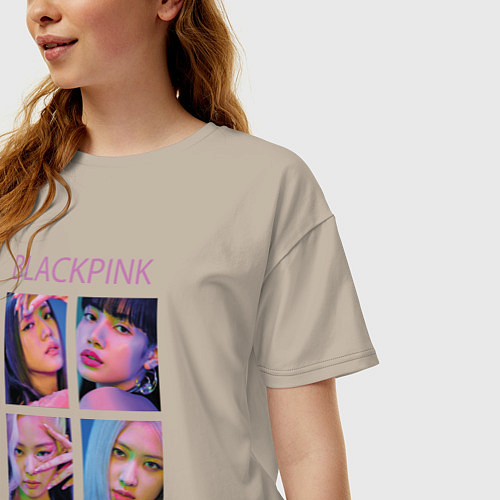 Женская футболка оверсайз BLACKPINK черно-розовые / Миндальный – фото 3