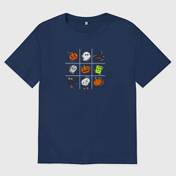 Футболка оверсайз женская Крестики-нолики в Halloween, цвет: тёмно-синий