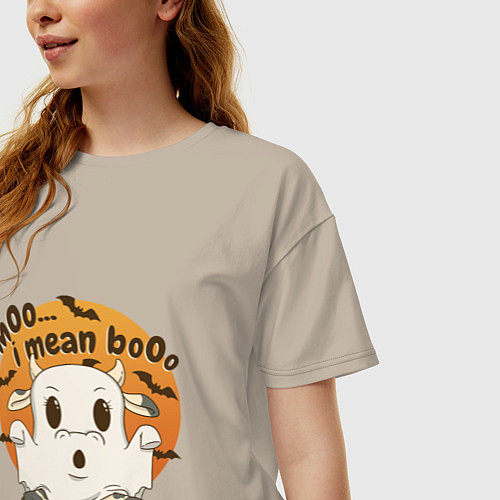 Женская футболка оверсайз Halloween Cow / Миндальный – фото 3
