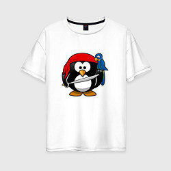 Футболка оверсайз женская Пингвин пират, цвет: белый