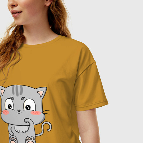 Женская футболка оверсайз Маленький котик / Горчичный – фото 3