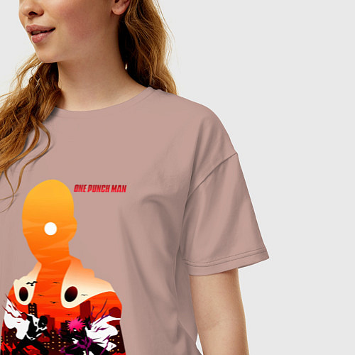 Женская футболка оверсайз Бой Сайтама и Бороса One Punch-Man / Пыльно-розовый – фото 3
