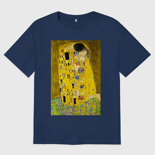 Женская футболка оверсайз Поцелуй картина Климта / Тёмно-синий – фото 1