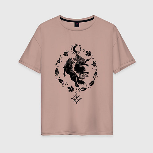 Женская футболка оверсайз Волки из легенд / Пыльно-розовый – фото 1