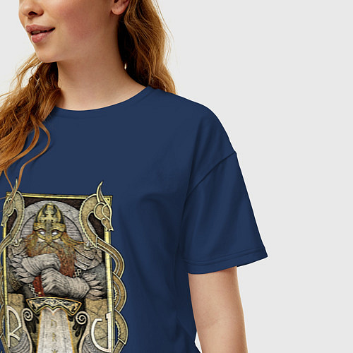 Женская футболка оверсайз Бог славянский / Тёмно-синий – фото 3