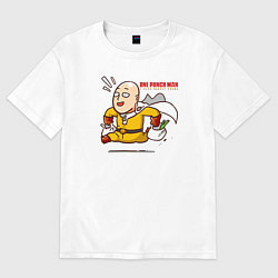 Футболка оверсайз женская Счастливый Сайтама с пакетами продуктов One Punch-, цвет: белый