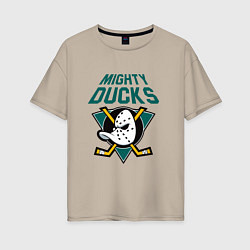 Футболка оверсайз женская Анахайм Дакс, Mighty Ducks, цвет: миндальный