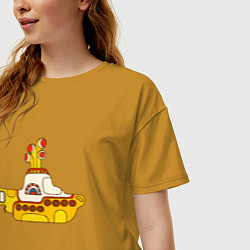 Футболка оверсайз женская The Beatles Yellow Submarine в дудл стиле, цвет: горчичный — фото 2