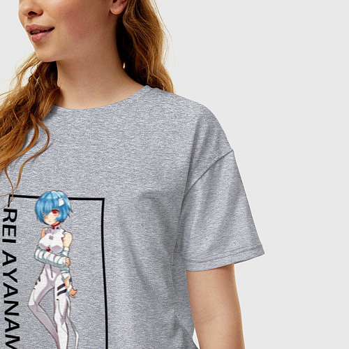 Женская футболка оверсайз Рей Аянами Евангелион / Меланж – фото 3