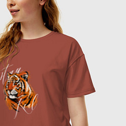 Футболка оверсайз женская Tiger Stay real, цвет: кирпичный — фото 2