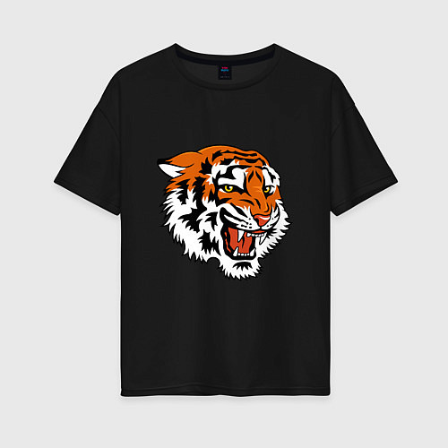 Женская футболка оверсайз Smiling Tiger / Черный – фото 1