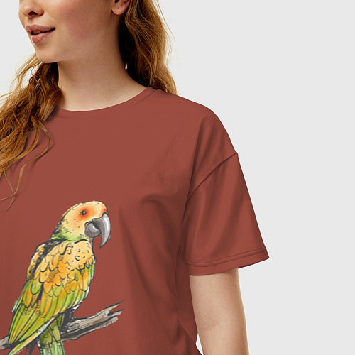 Женская футболка оверсайз Любимый попугай / Кирпичный – фото 3