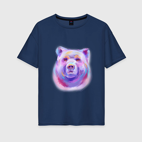 Женская футболка оверсайз Неоновый медведь / Тёмно-синий – фото 1