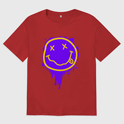 Футболка оверсайз женская НИРВАНА СМАЙЛ НЕОН, цвет: красный