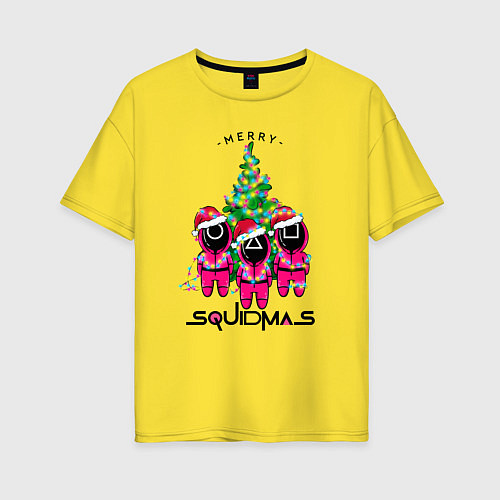 Женская футболка оверсайз Guardians Merry squidmas / Желтый – фото 1