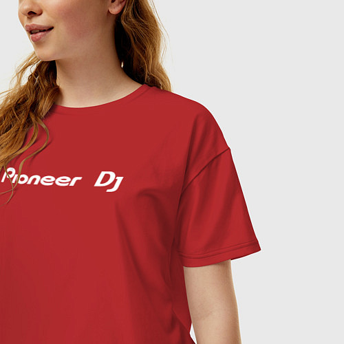 Женская футболка оверсайз Pioneer DJ - Logo White / Красный – фото 3