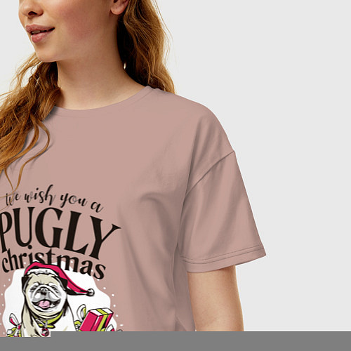 Женская футболка оверсайз Pugly Christmas / Пыльно-розовый – фото 3