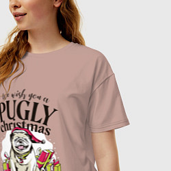 Футболка оверсайз женская Pugly Christmas, цвет: пыльно-розовый — фото 2