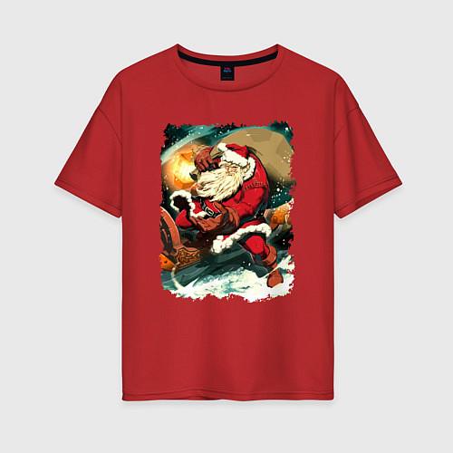 Женская футболка оверсайз Дед Мороз спешит с подарками / Красный – фото 1