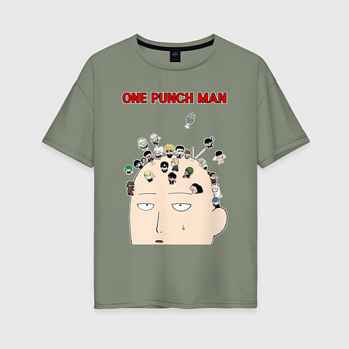 Женская футболка оверсайз Все персонажи One Punch-Man на голове Сайтамы / Авокадо – фото 1