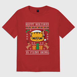 Футболка оверсайз женская Christmas Cat, цвет: красный