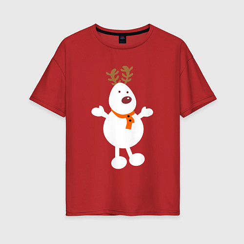 Женская футболка оверсайз Олень снеговик 01 / Красный – фото 1