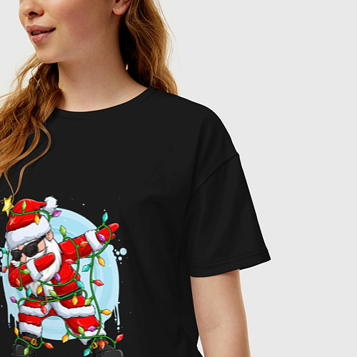 Женская футболка оверсайз DAB SANTA CLAUS В ГЕРЛЯНДЕ / Черный – фото 3