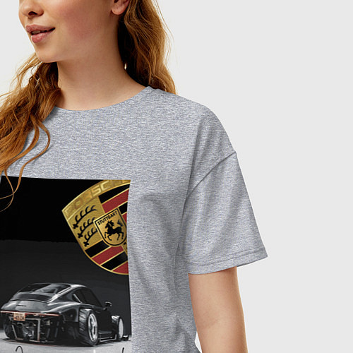 Женская футболка оверсайз Porsche - да ни за что, блин! / Меланж – фото 3