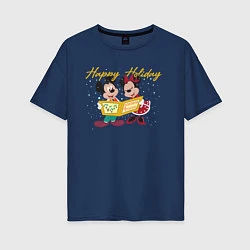 Футболка оверсайз женская Happy Holoday Mouse, цвет: тёмно-синий