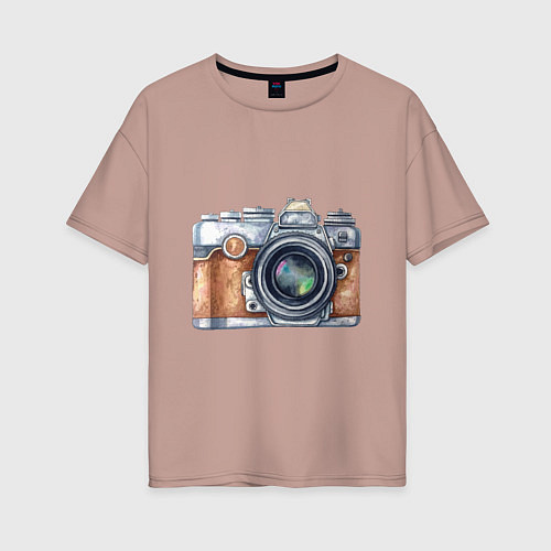 Женская футболка оверсайз Ретро фотокамера / Пыльно-розовый – фото 1